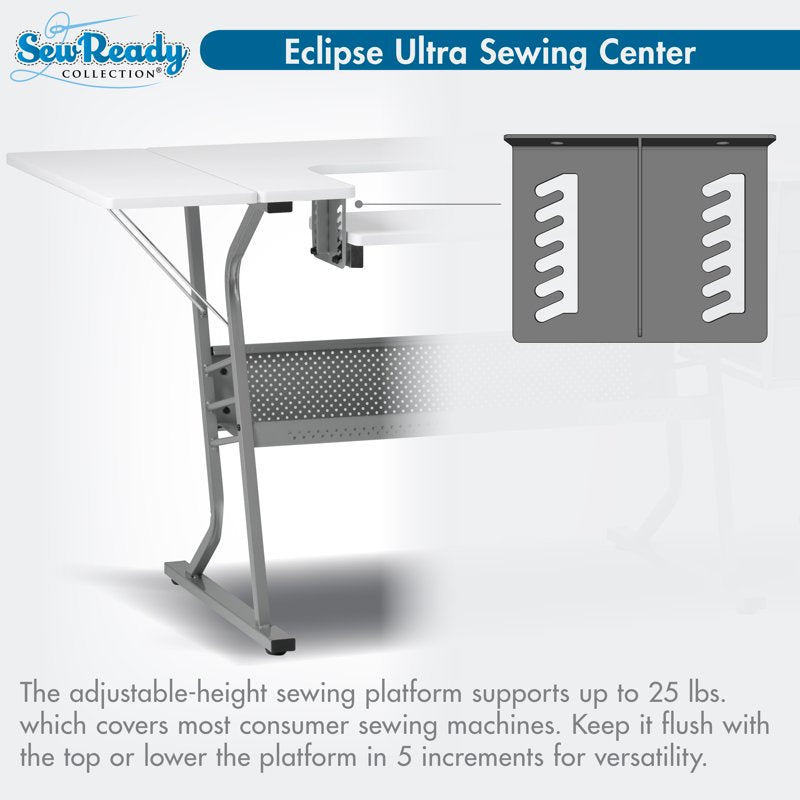 Large Sewing Machine Table with Storage, Adjustable Shelf & Foldable Side Shelf