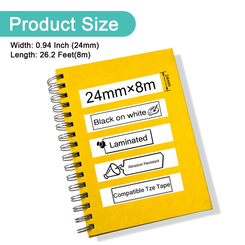 5 Pack Laminated Label Tape for Brother P-touch TZe-251, 24mm White Adhesive Labels