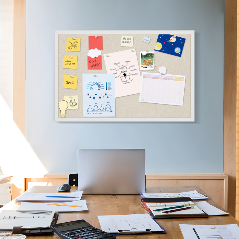 MaxGear Linen Bulletin Board 20x30 White Wood Frame Industrial Surface
