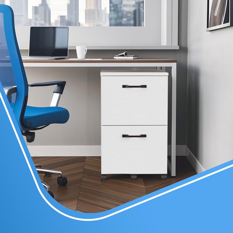 Mobile File Cabinet with 2 Drawers - Office Storage with Locking Casters, Supports A4 & Letter Files, White