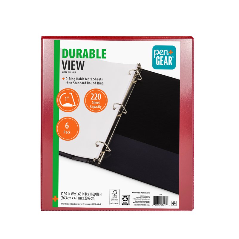 1-Inch Slanted D-Ring Binder 6 Pack - Durable Organization for School & Office
