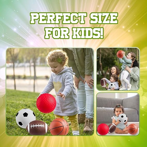 Kids Sports Balls Set - 4-Pack 5-Inch Rubber Balls for Indoor & Outdoor Play