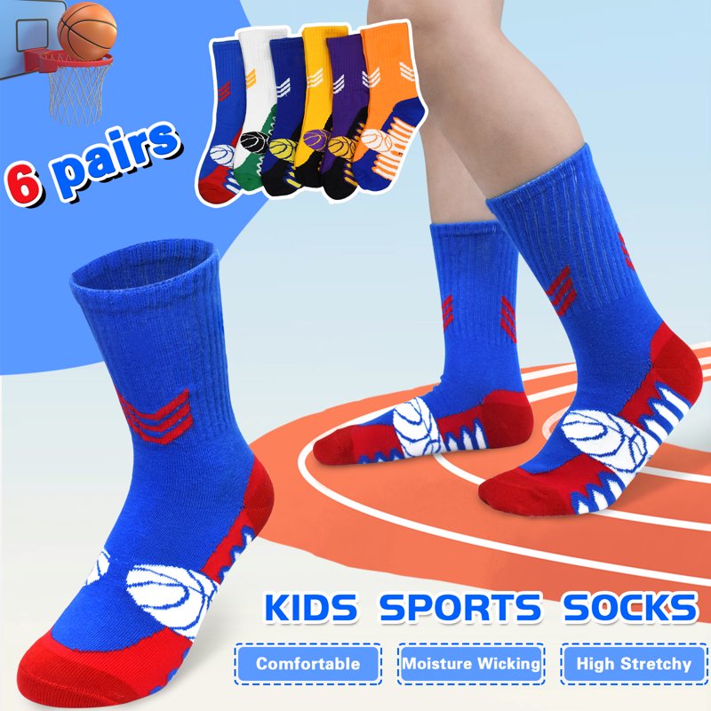 Kids Athletic Sports Socks - Basketball, Soccer & More - 6 Pairs