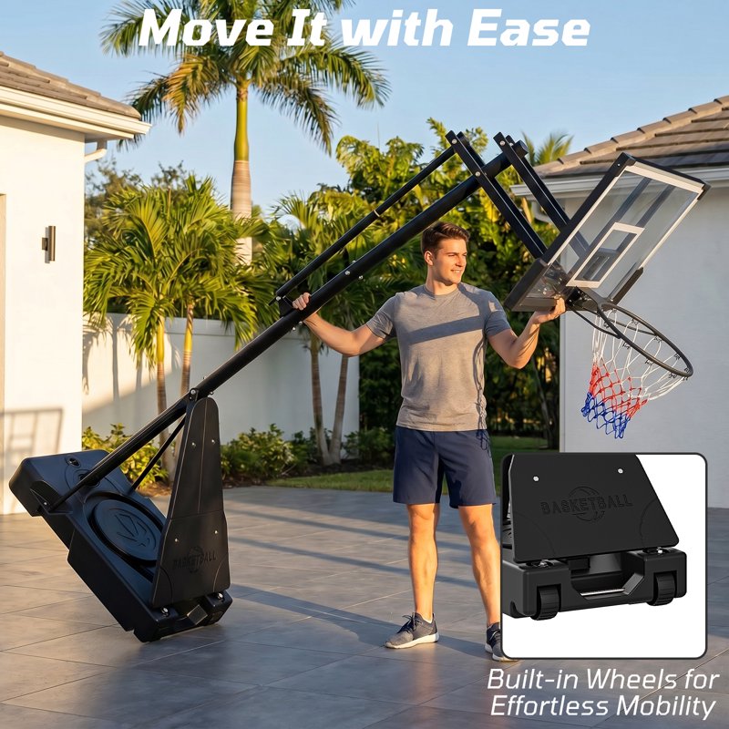 Portable Adjustable Basketball Hoop with 44-Inch Backboard for Outdoor & Indoor Play