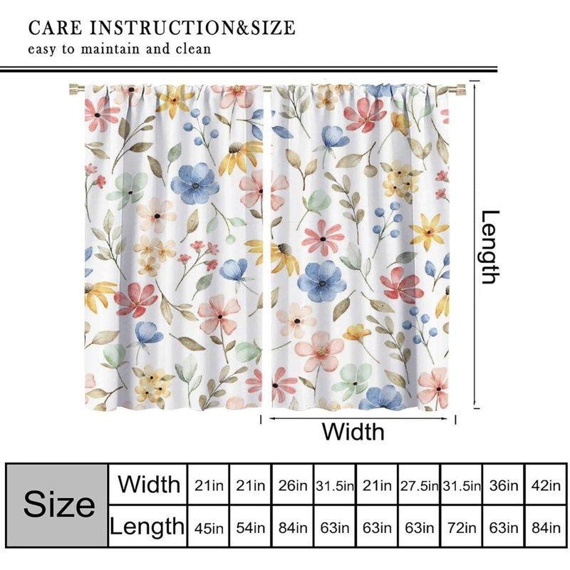 Floral Watercolor Leaf Curtain Set - Bohemian Style for Bedroom Living Room Kitchen