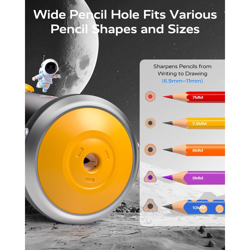 Electric Pencil Sharpener - Auto, Hands-Free, Space Ship Design, Adjustable Sharpness