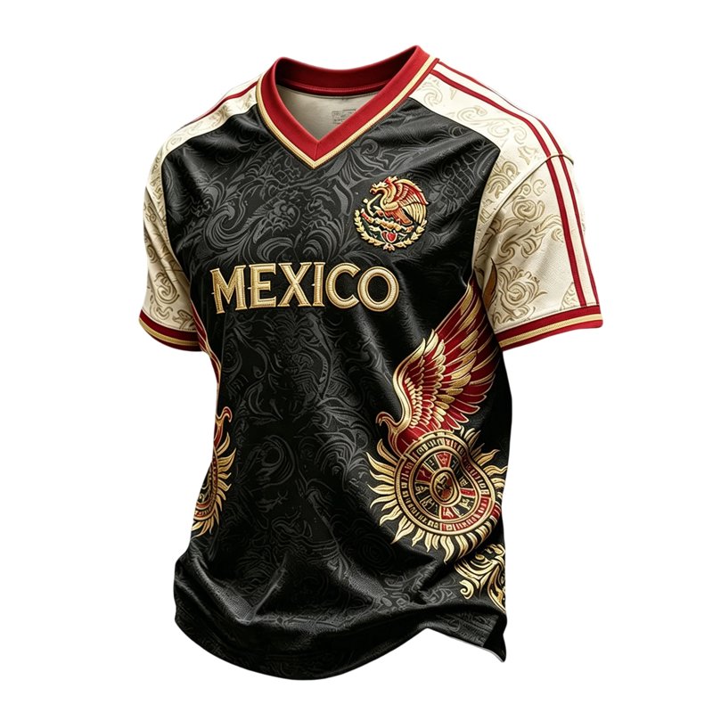 LNZGNM 2026 Mexico Soccer Jersey – Men's V-Neck Short Sleeve Fan Shirt, Black, Size L