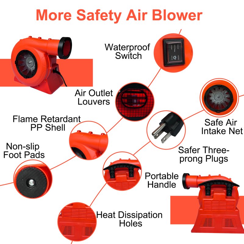 1100W 1.5HP Inflatable Bounce House Blower Pump - Commercial Air Fan