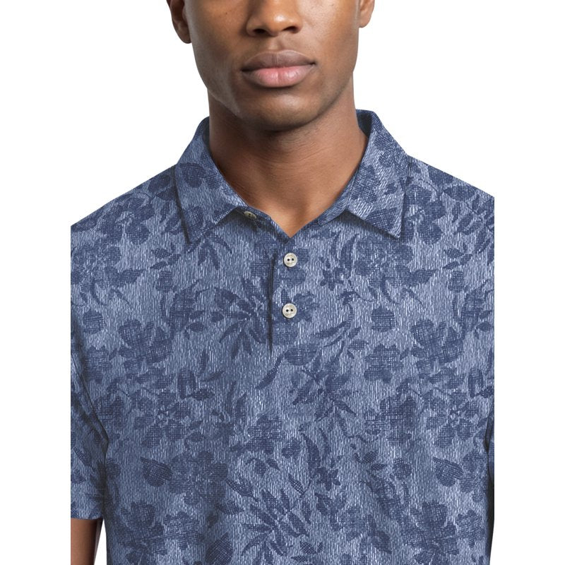 Men's Textured Floral Polo Shirt with Moisture-Wicking & Stretch