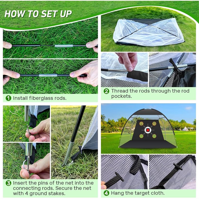 Golf Net with Practice Mat 10x7ft - Hitting Aids for Backyard Golf Training, Indoor/Outdoor