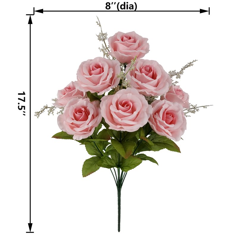 Artificial Pink Rose Bush - Indoor Decor, 17.5 Inch, 2 Pack