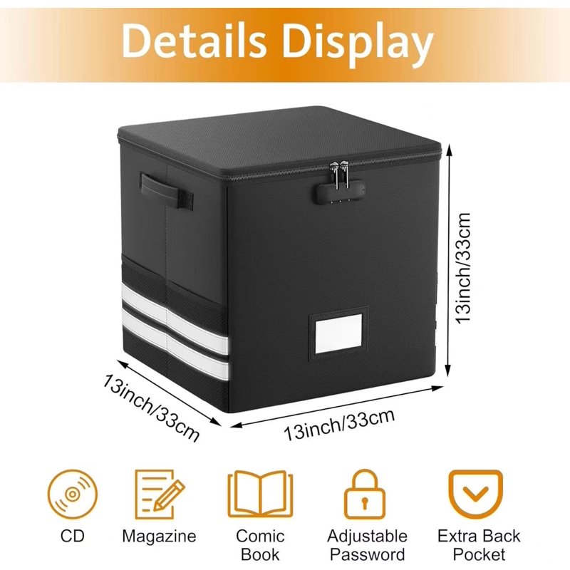 Fireproof Document Safe Box with Lock - Collapsible Water-Resistant File Organizer