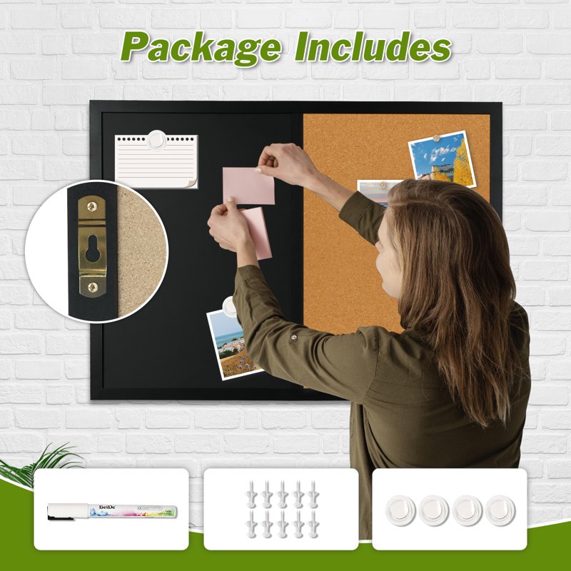 Combination Chalk and Cork Board 16x24 Wall Organizer with Rustic Frame