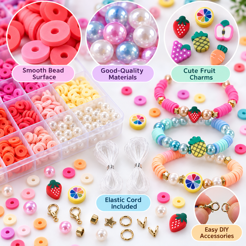 Jewelry Making Kit with Flat Beads and Pearl Beads - 7180 Pcs DIY Jewelry Supplies