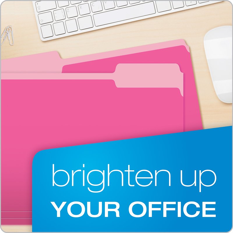 Pink Interior File Folders 1/3 Cut Top Tab Letter 100 Pack Office Organization