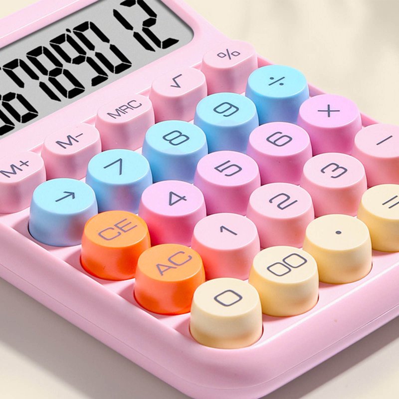 12 Digit Desktop Calculator with Large LCD Display and Big Buttons - Pink