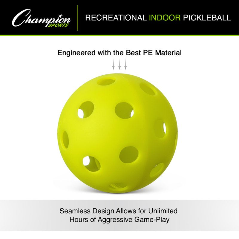 Official-Size Pickleball Balls Set - 6 Pack, Bright Yellow for Indoor Courts
