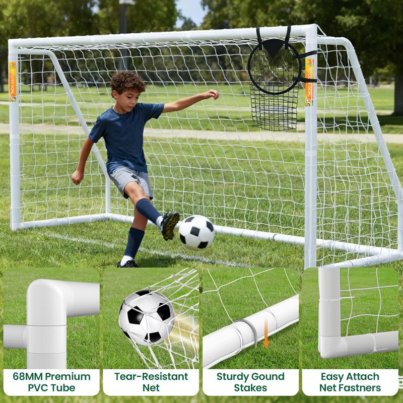 ABORON 12 x 6 ft Foldable Soccer Goal with Net, PVC Frame, Portable Backyard Training