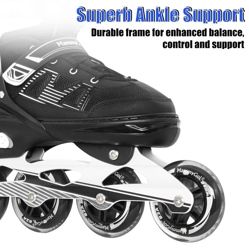 Adult Inline Skates with Adjustable Size, Carbon Steel Bearings & TPR Brake