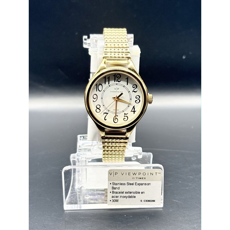 Women's 30mm White Dial Watch with Gold-Tone Expansion Band - Timex