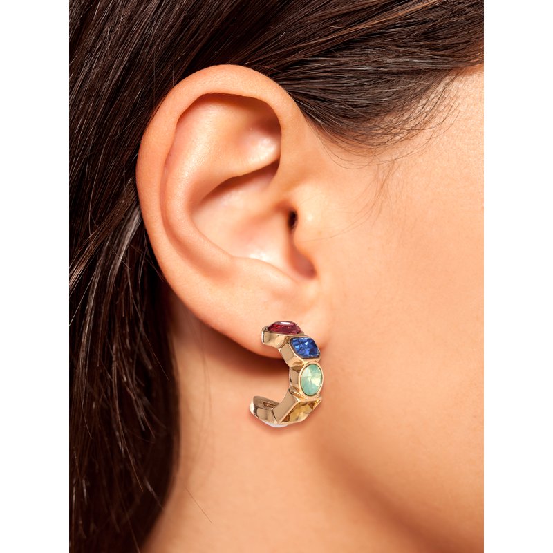 Multi Color Stone Hoop Earrings for Women - Gold-Tone Elegant Jewelry