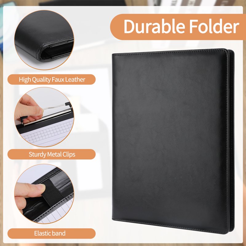 Leather Portfolio Clipboard Folder with Writing Pad - A4 Document Organizer for Business & Office