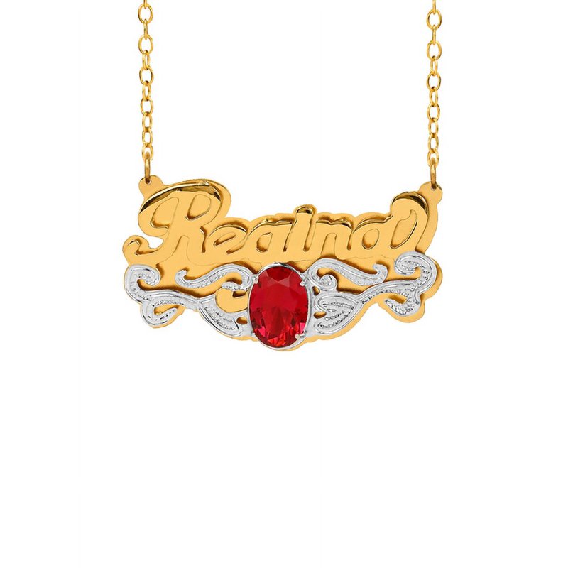 Personalized Sterling Silver Birthstone Name Necklace with Beaded Rhodium Tail