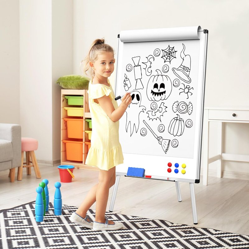 Portable Magnetic Whiteboard Easel Stand with Adjustable Height 44-66 Inches