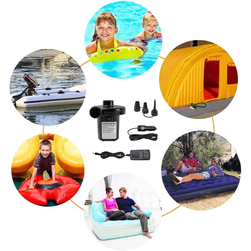 Electric Air Pump with 3 Nozzles Portable Inflator for Air Mattress, Pool Toys