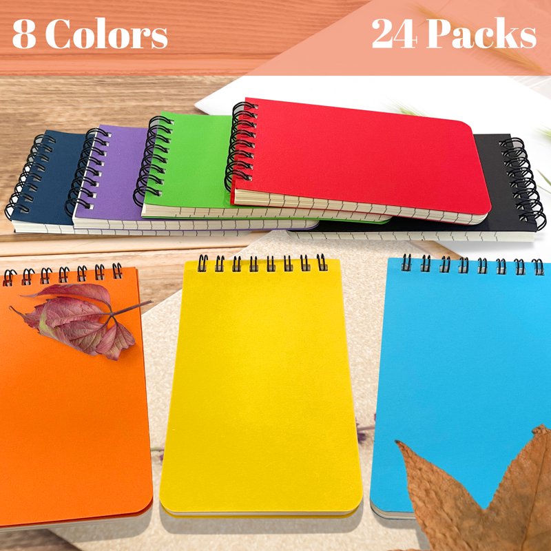 Mini Pocket Spiral Notebooks Set of 24 - 3x5 Inch, Lined, Colorful