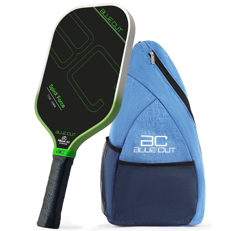 Blue Cut Pickleball Paddle – USAPA Pro T700 Carbon Fiber, 16mm Core, Spin Surface – Includes Carry Bag, Green Variation