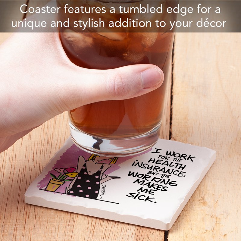 Insurance Single Tile Coaster - Thirstystone 4” Absorbent Stone, Gift-Ready (Variation: Work For)