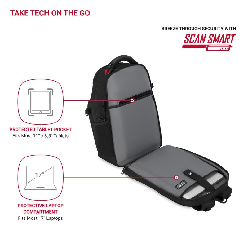Laptop Backpack with Padded Compartments and Travel Features - Black, Blue, Grey, Olive