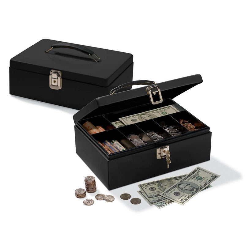 Steel Cash Box with Locking Hatch and Handle - Office Storage Safe