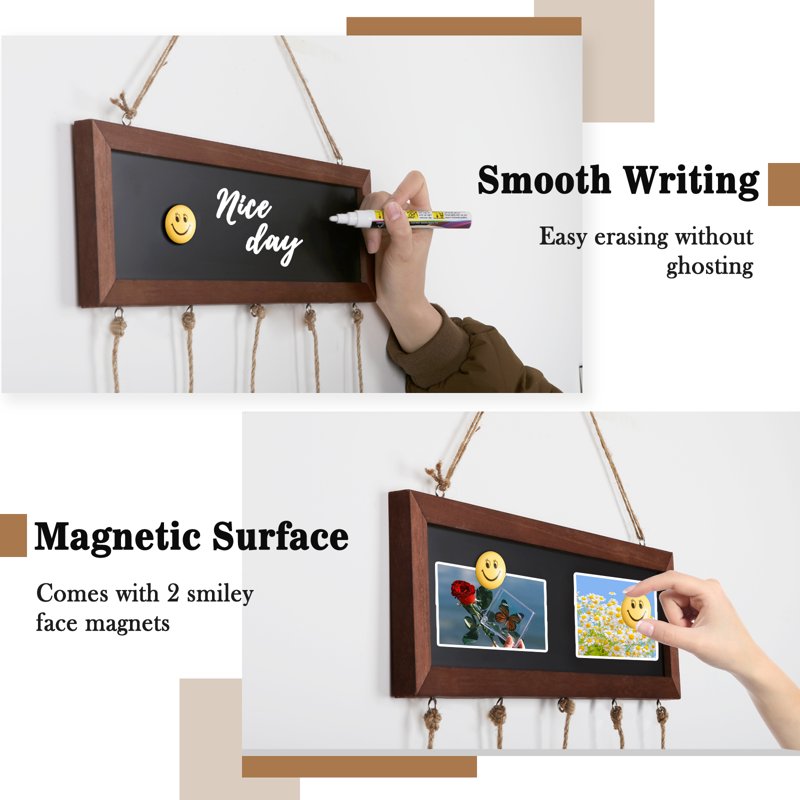 Rustic Black Hanging Photo Display with Chalkboard and Clips Wall Decor