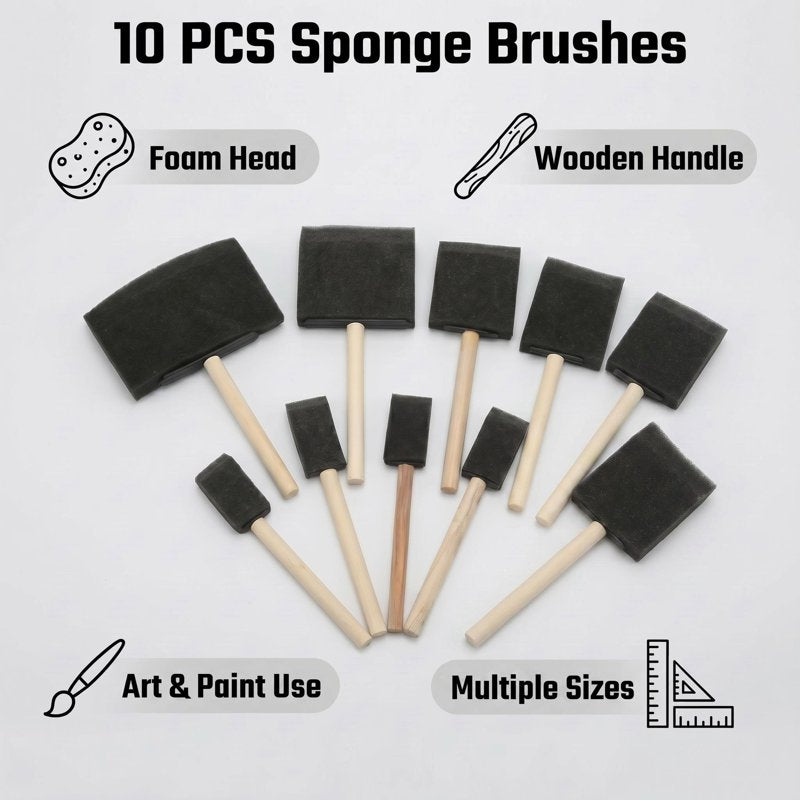Foam Paint Brushes Set - 10 Pack for DIY Painting & Touch-Ups