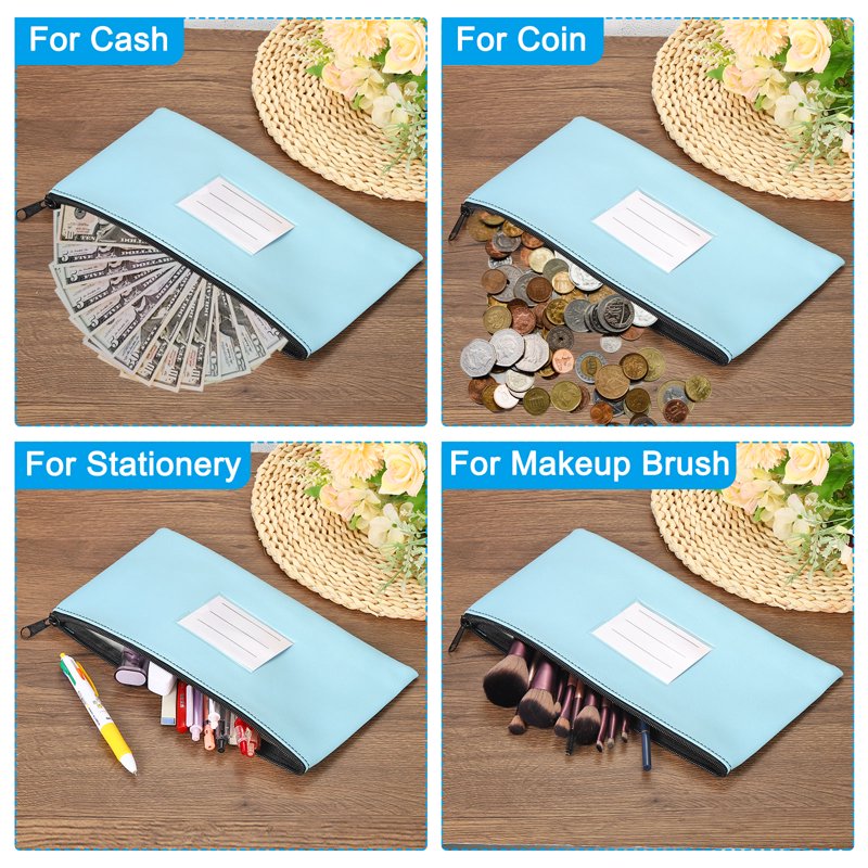 11x6 Inch Money Deposit Bag with Zipper - Leatherette Cash Pouch Set, Multiple Colors