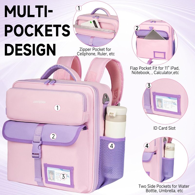3-Inch Zipper Binder Bag with 700 Sheets Capacity, Detachable Straps, Portable Document Organizer - Pink & Purple