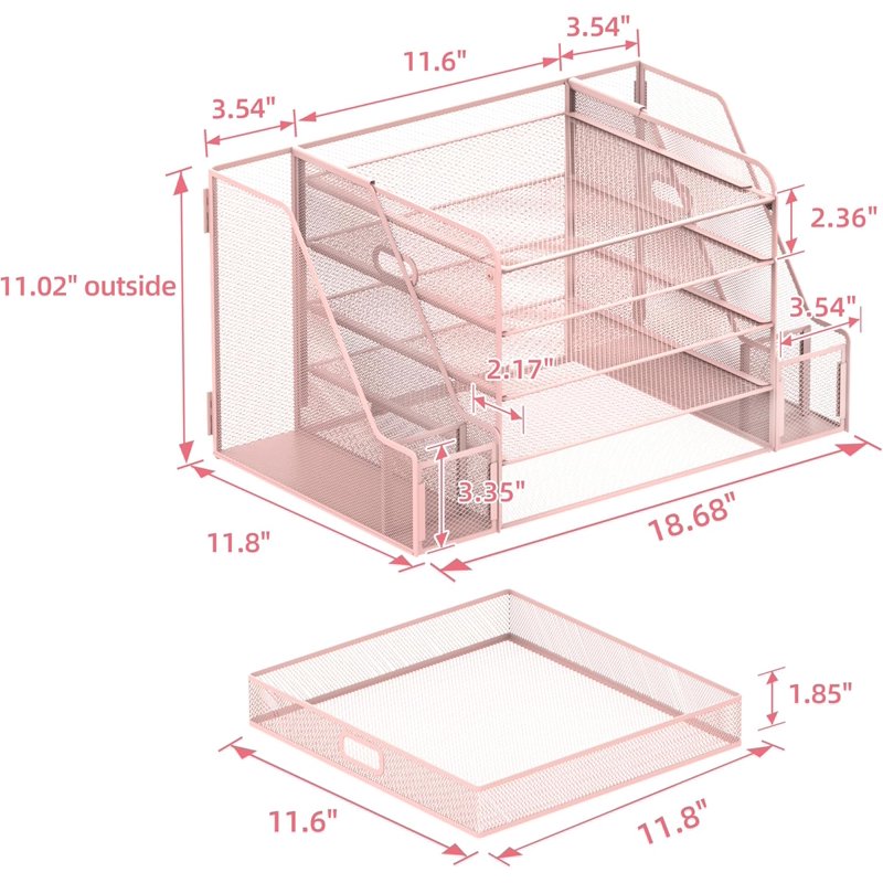 5-Tier Metal Mesh Desk Organizer with File Holder Pen Tray and Drawer
