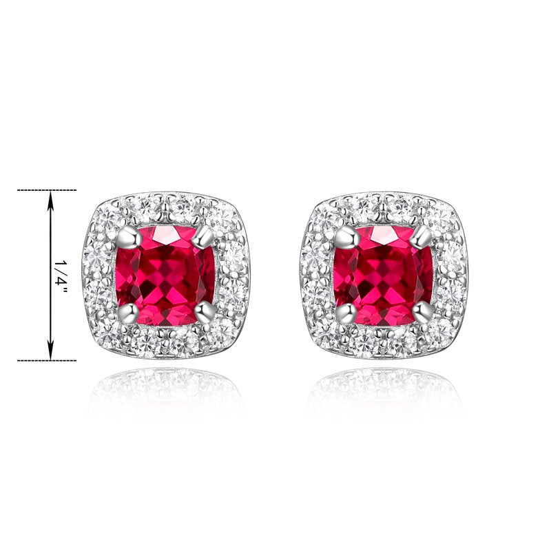 Women’s Platinum Over Sterling Silver Created Ruby CZ Stud Earrings