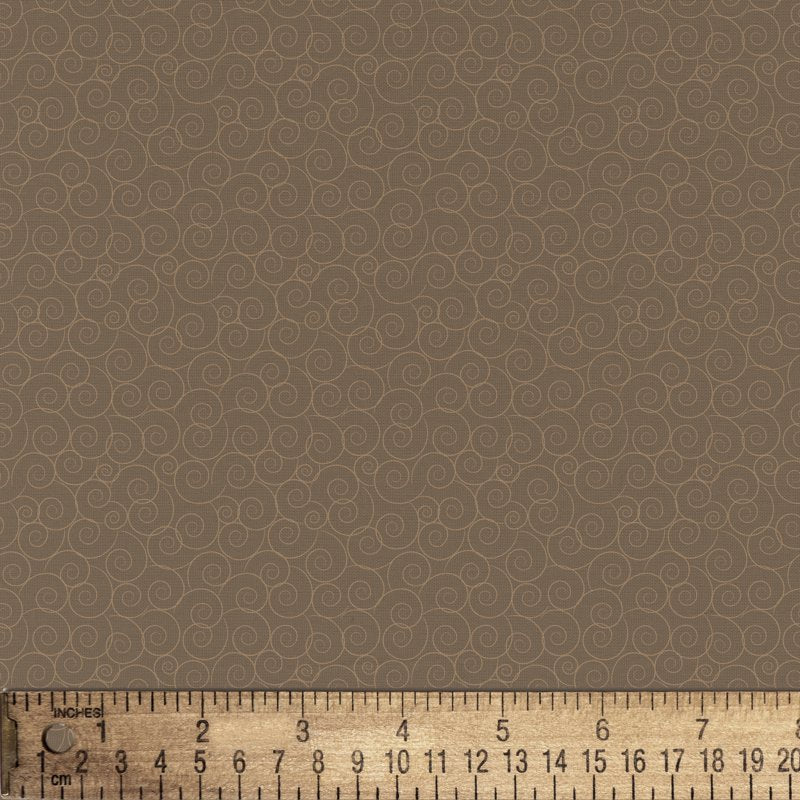 Brown Cotton Sewing Fabric by the Yard - Linda's Scrolls Pattern, 44 Inches Wide