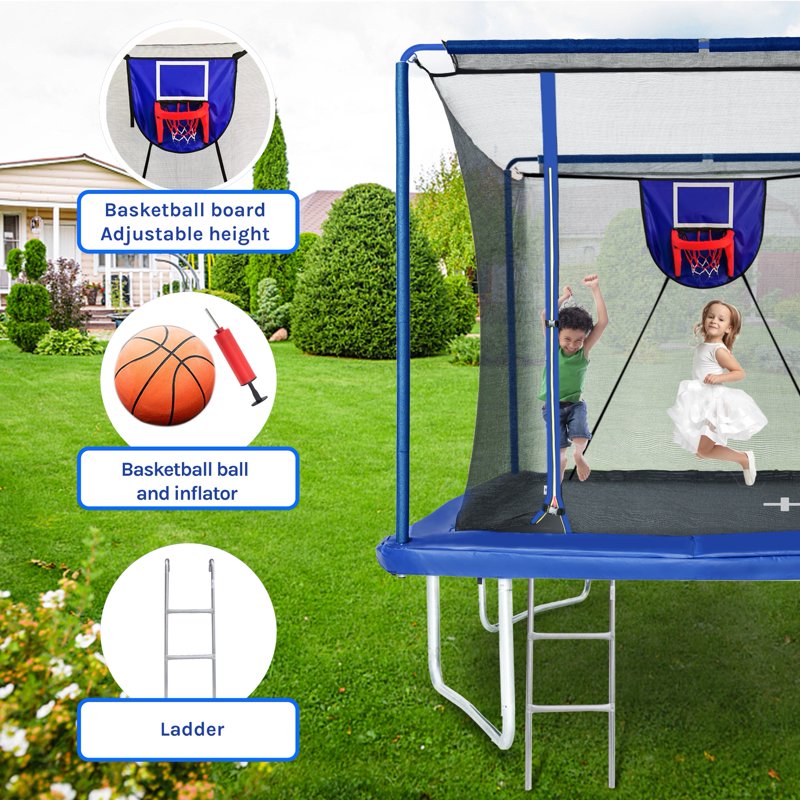 Large Rectangle Trampoline for Adults & Kids 8x12ft 1000LBS Capacity Outdoor with Enclosure Net & Football Target