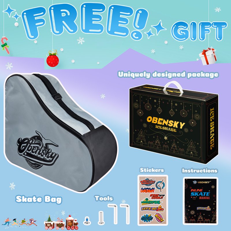 Adjustable Kids Ice Skates with Stainless Steel Blades and Free Bag for Beginners