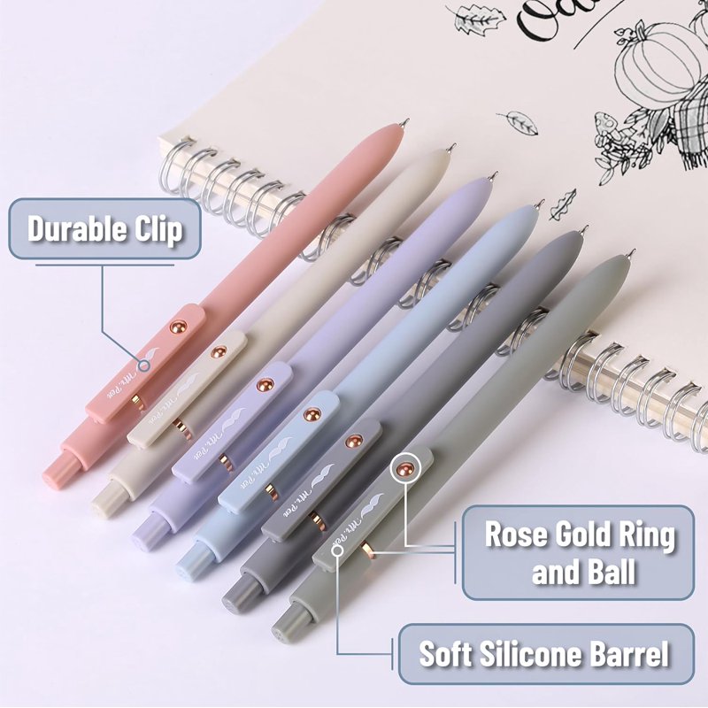 Retractable Gel Pens Set - 6 Morandi Barrel Colors, Smooth Black Ink