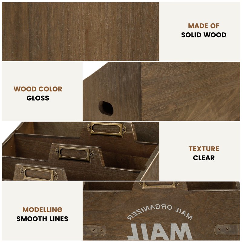 Wood Letter Mail Organizer with 3 Compartments - Countertop Desk File Sorter