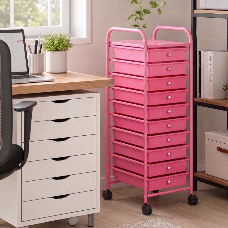 10-Drawer Mobile Storage Cart with Metal Frame & Locking Wheels - Multi-Purpose Organizer
