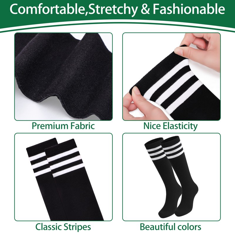 Kids Soccer Socks 6 Pairs Breathable Baseball Socks for Boys & Girls - 6-9 Years (Black, White) Variation of THIS listing
