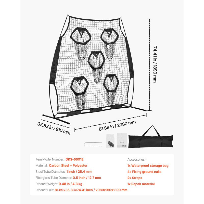 Football Practice Net with Targets and Carry Bag - 6x6 ft Training Aid