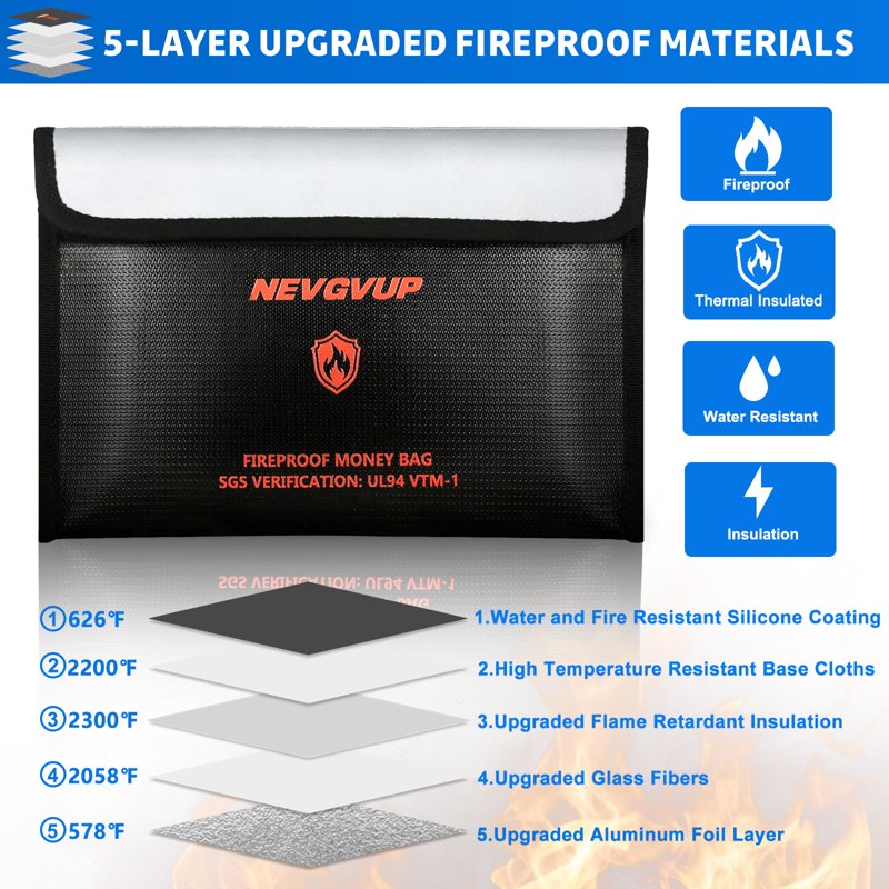 Fireproof Book Safe with Combination Lock and Fire-Resistant Money Bag, 10.5 x 7.9 x 2.5 Inches