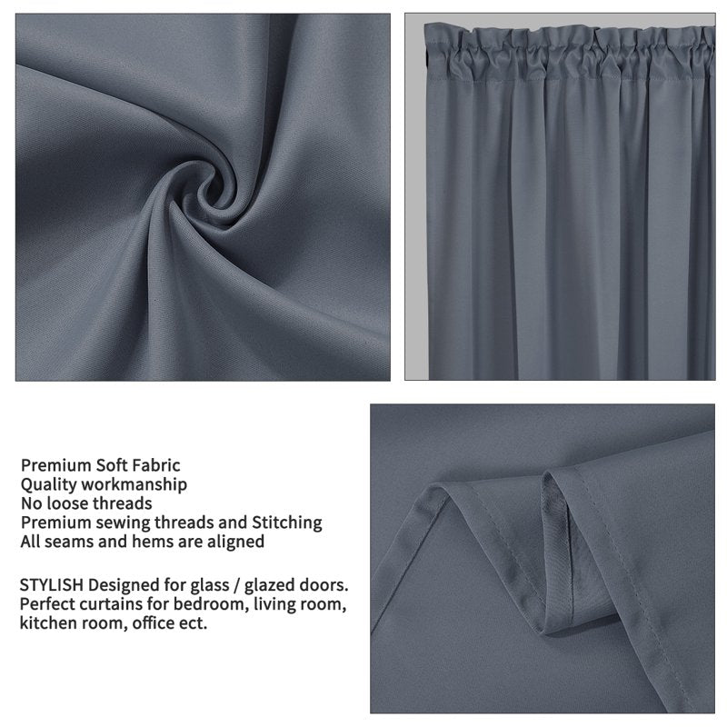 Dark Gray Solid Window Curtain Panel - Blackout Room Darkening 54x72 Inches